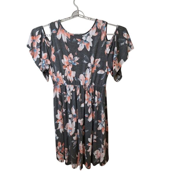 Sweet Lovely By Jen Womens Dress Size 3XL Pink Gray Ruffle Cold Shoulder Floral - Picture 2 of 13
